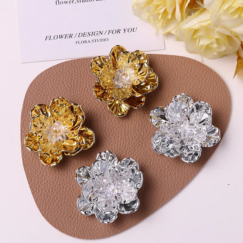 Shoe Charms Chic Double Layer Camellia Crystal 1 Piece Korean Fashion DIY Personalized Decor for Girls Clogs Jelly Clear Shoes