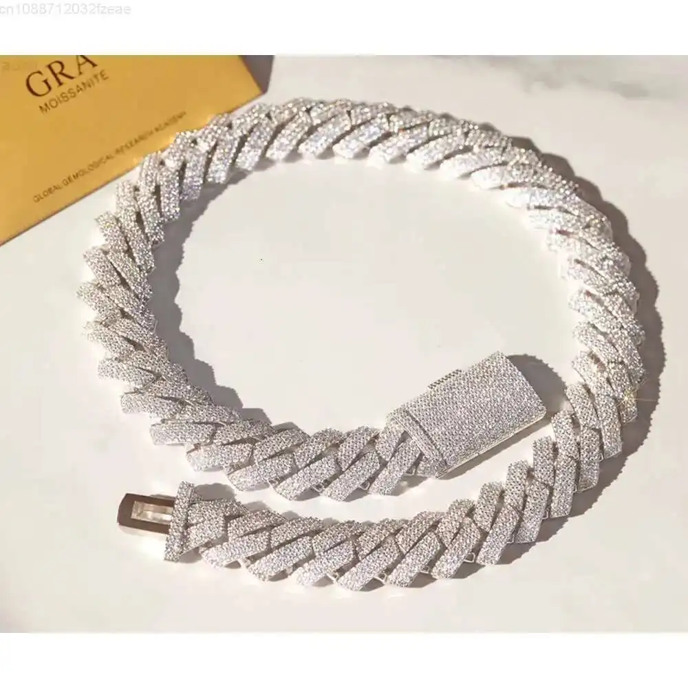 

Sale Pure Silver 925 Wide 20mm 3 Rows Plated White Gold Cuban Necklace with Gra D/vvs Moissanite
