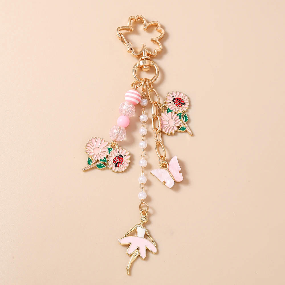 Aihua Niedlicher Y2K Blumen-Marienkäfer Schlüsselanhänger, Vergoldeter Blumen-Schlüsselring, Taschenanhänger für Damen, Handtaschen-Accessoire, Schmuckgeschenk – Detail 10