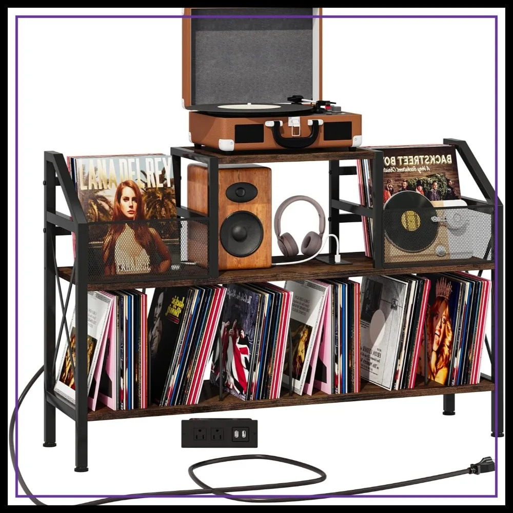 

Record Player Stand Holds up to 500 Albums, Turntable Cabinet with Vinyl Storage, Rustic Brown