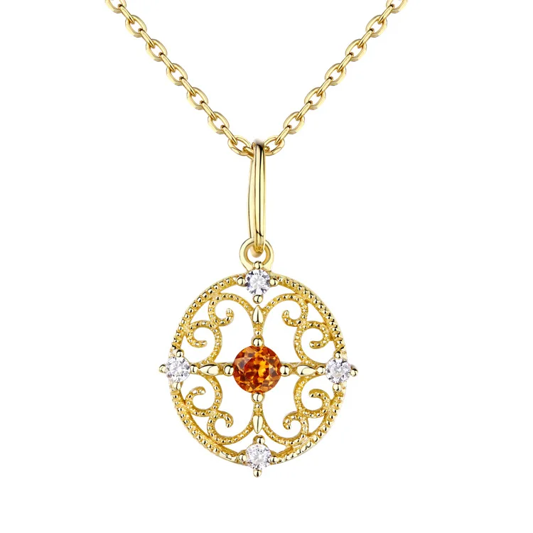 

Natural Spessartine Garnet Round Pendant Chain Necklace For Women Fanta Garnet Gemstone Necklaces 14K 9K Real Gold Fine Jewelry