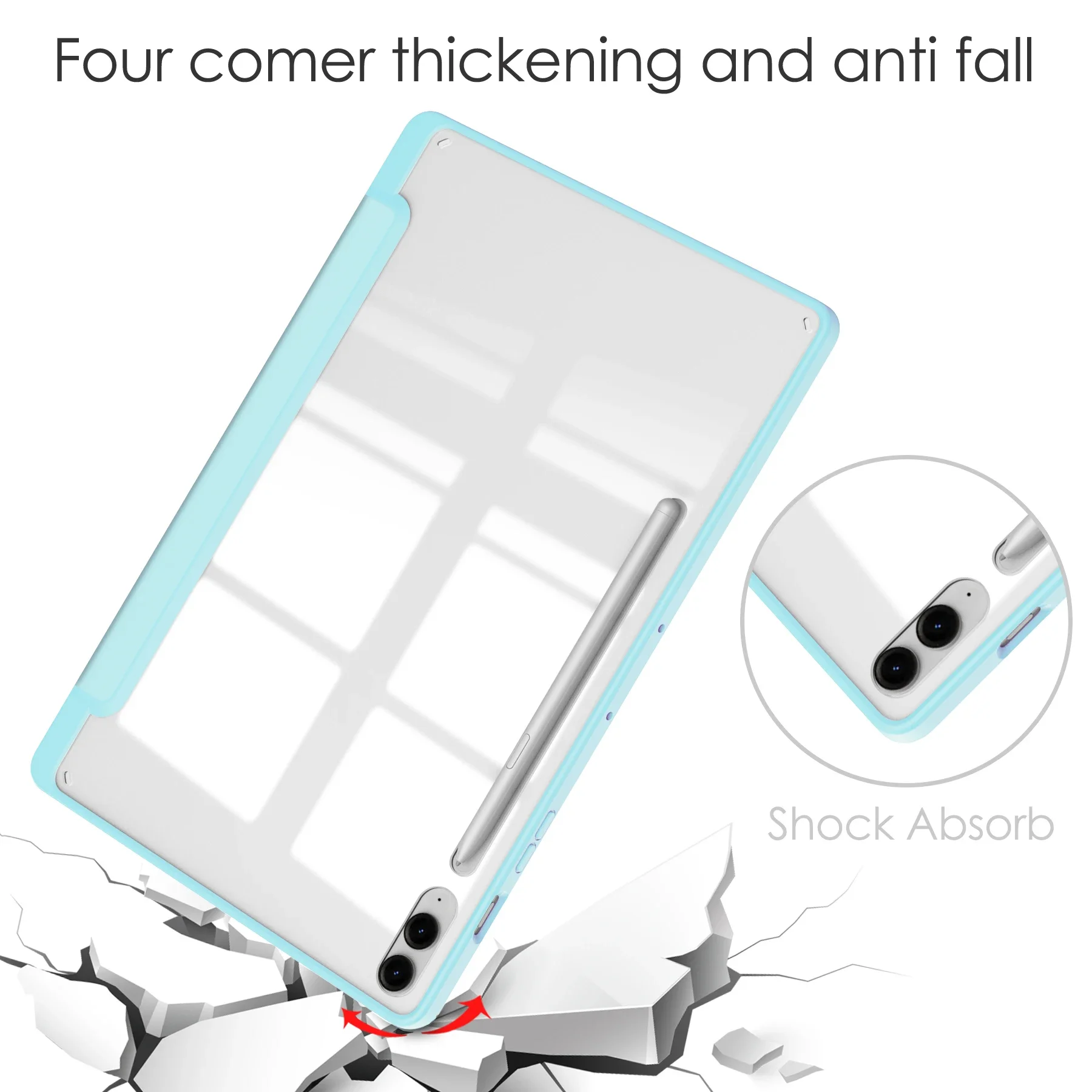 Custodia tablet per Samsung Galaxy Tab S9 S10 FE Plus S8 + S7FE 12.4 Trasparente posteriore Hrad PC + TPU Paraurti in silicone antiurto Proteggi la copertura