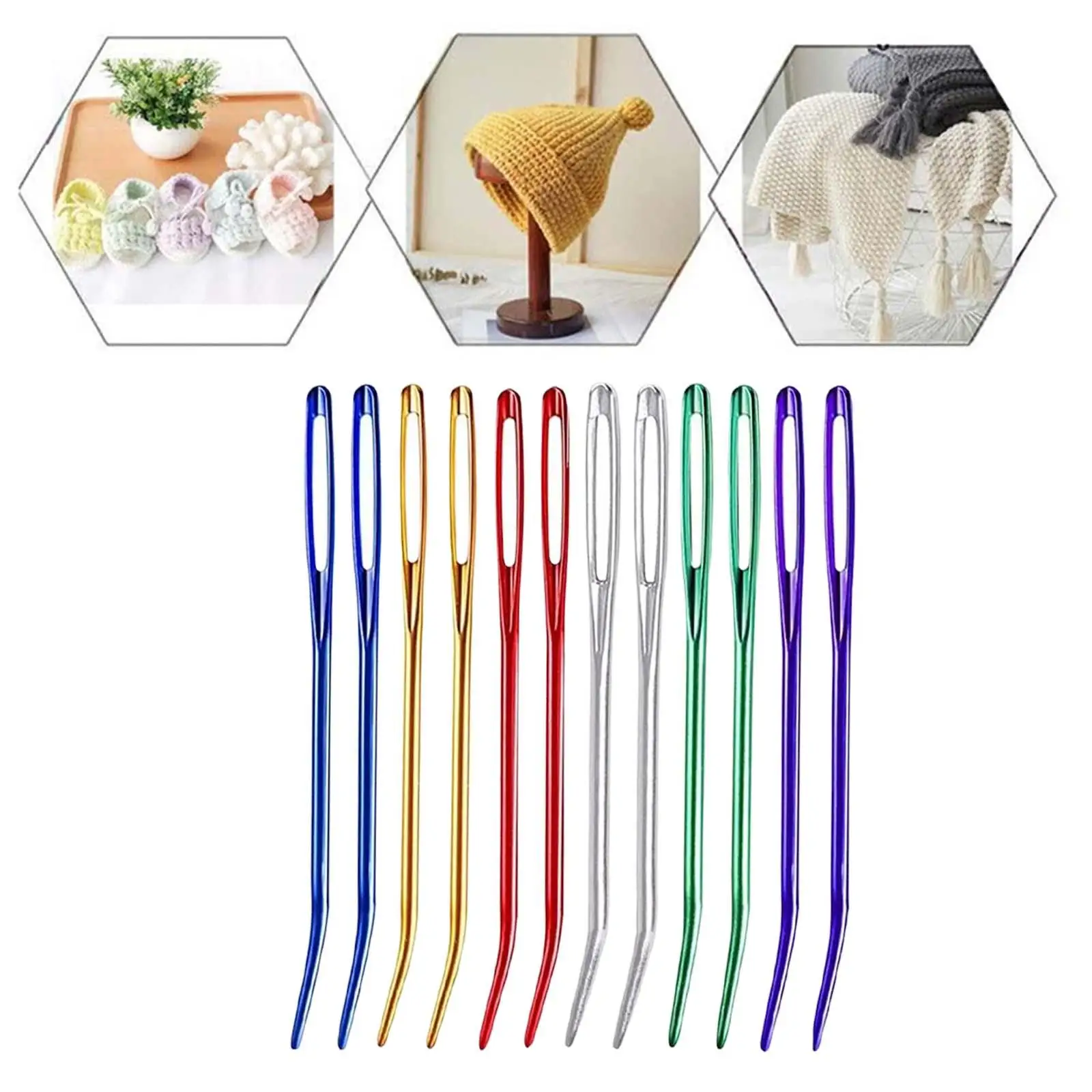 12 Pieces Colourful Yarn Needles Set Bent Needles Large Eye for Crochet Beading Threading