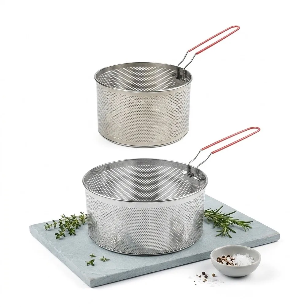2pcs Stainless Steel Pasta Basket for For boiling Straining Steaming Vegetables Buns Eggs 18cm 20cm Silver Finish