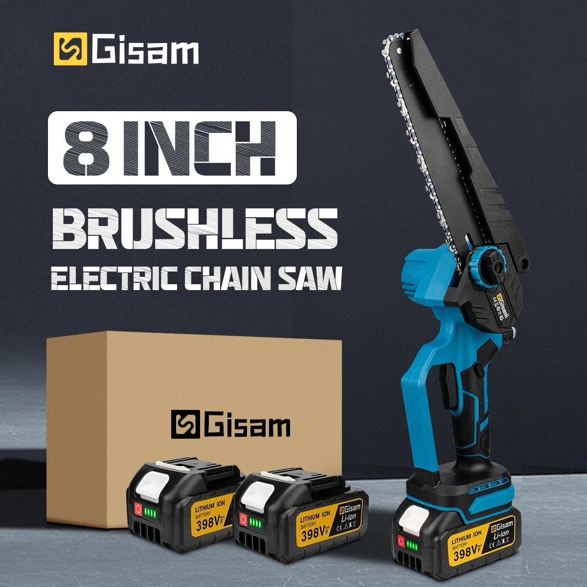 Gisam 8 Inch Brushless Electric Chainsaw Cordless Portable Electric Saw With Oiler Woodworking Power Tool For Makita 18V Battery