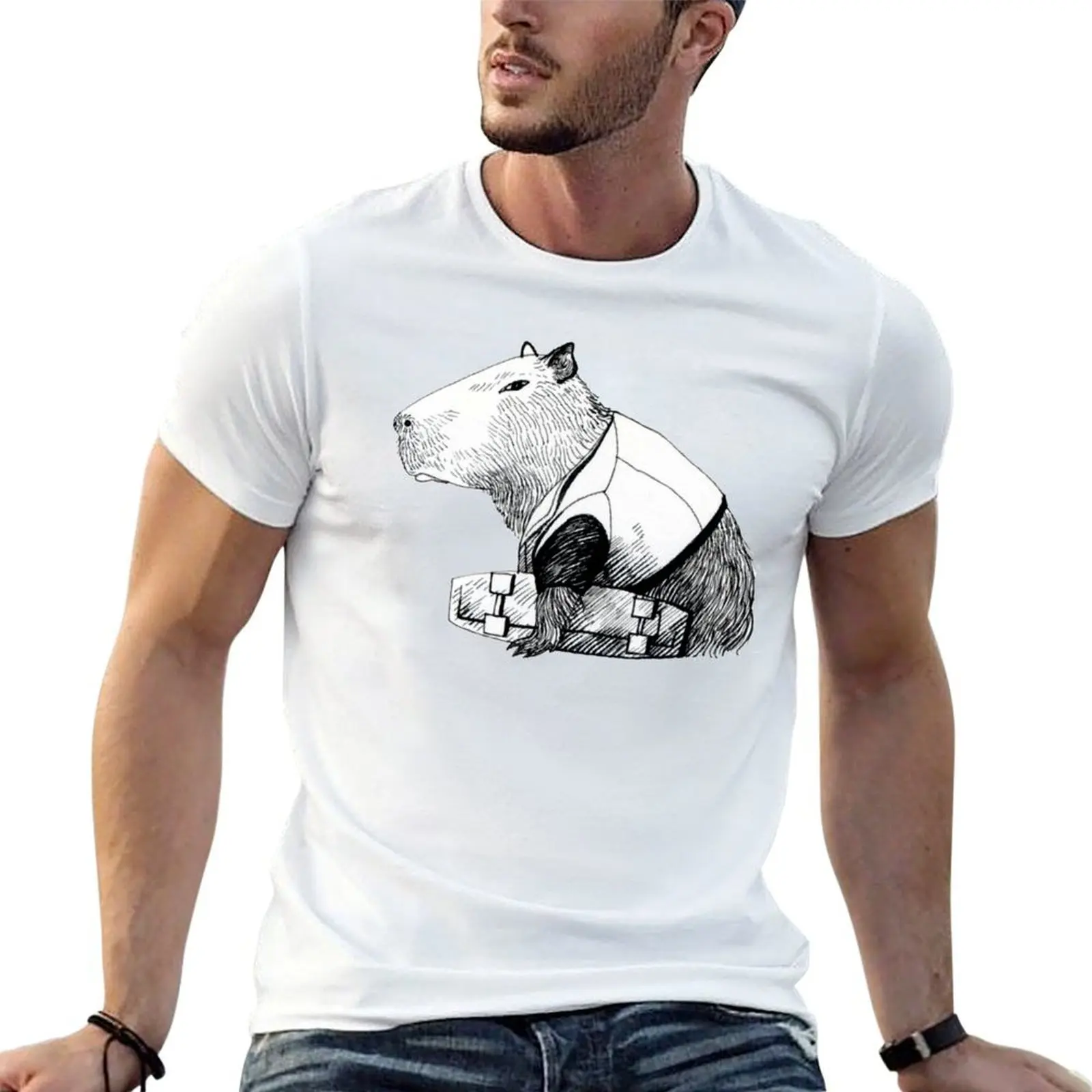 Capybara suspicious skater T-Shirt man t shirts for men t shirts cotton 100% man t shirt luxury T-shirt
