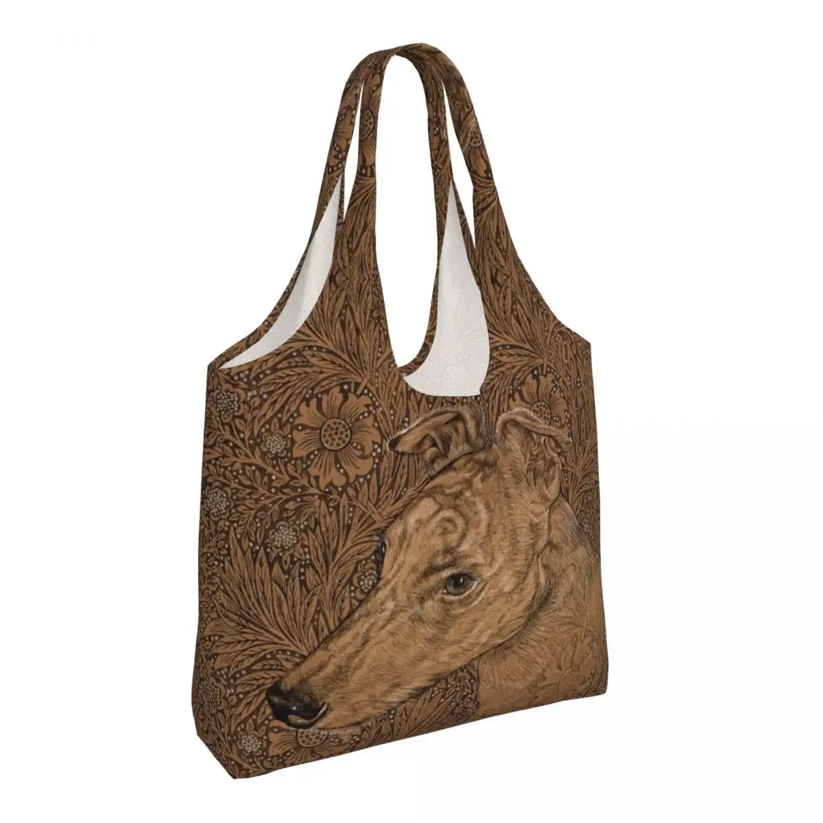 Greyhound On William Morris Marigolds Grocery Shopping Bags Canvas Shopper Tote Shoulder Bags Capacity Portable Dog Art Handbag