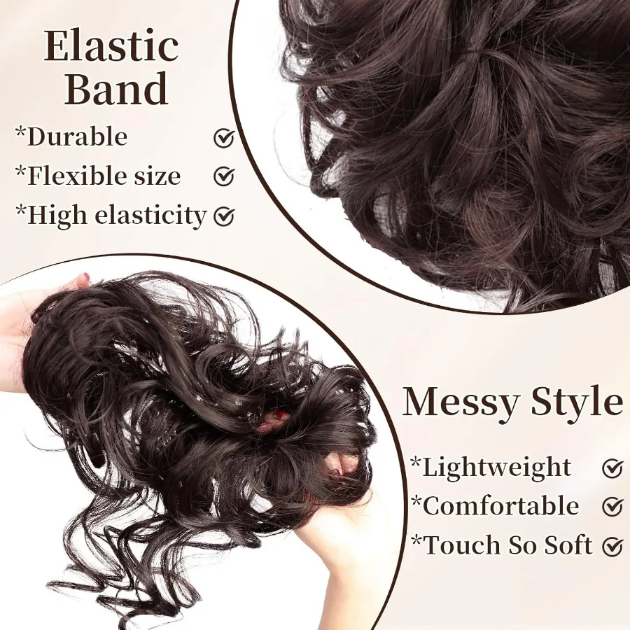 2 قطعة قطع الشعر العقدة الاصطناعية للنساء فوضوي كعكة الشعر التمديد مع تصميم Scrunchie Tousled أوبدو نمط ذيل حصان هيربيسي #6