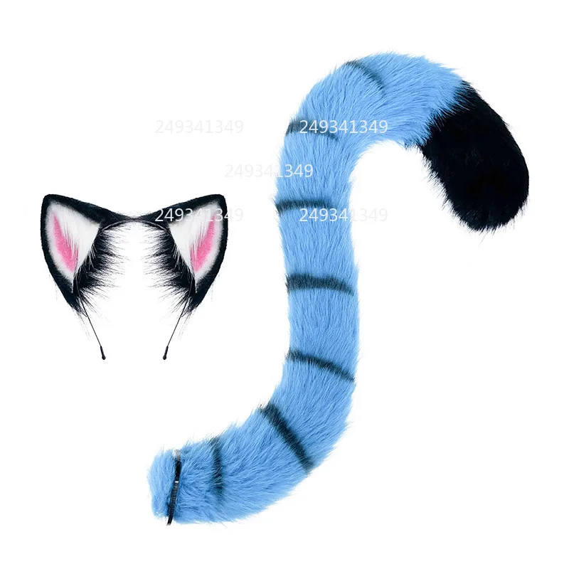 Tiger Ears Anime Movie Cosplay Headwear Woman Plush Animal Blue Tail Comic-con Stage Performance Props Party Costume Accessories