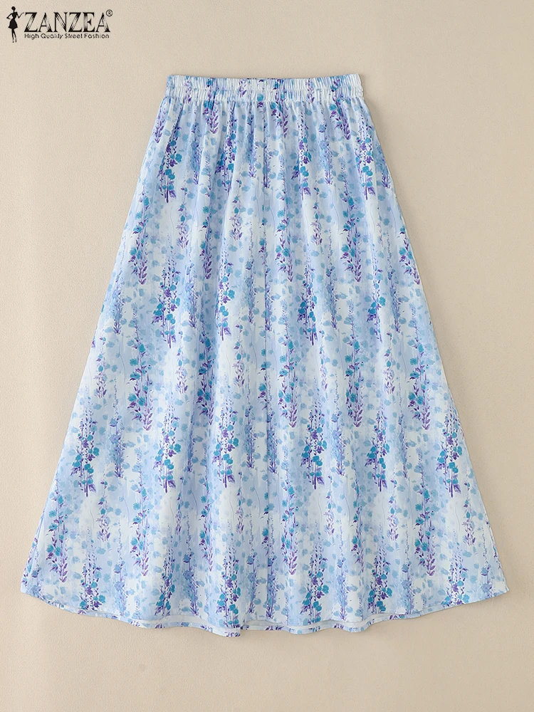 2025 jupes de vacances d'été ZANZEA femmes bohême imprimé Jupe élégante taille haute a-ligne Jupe Faldas Saia Maxi longue Robe Robe