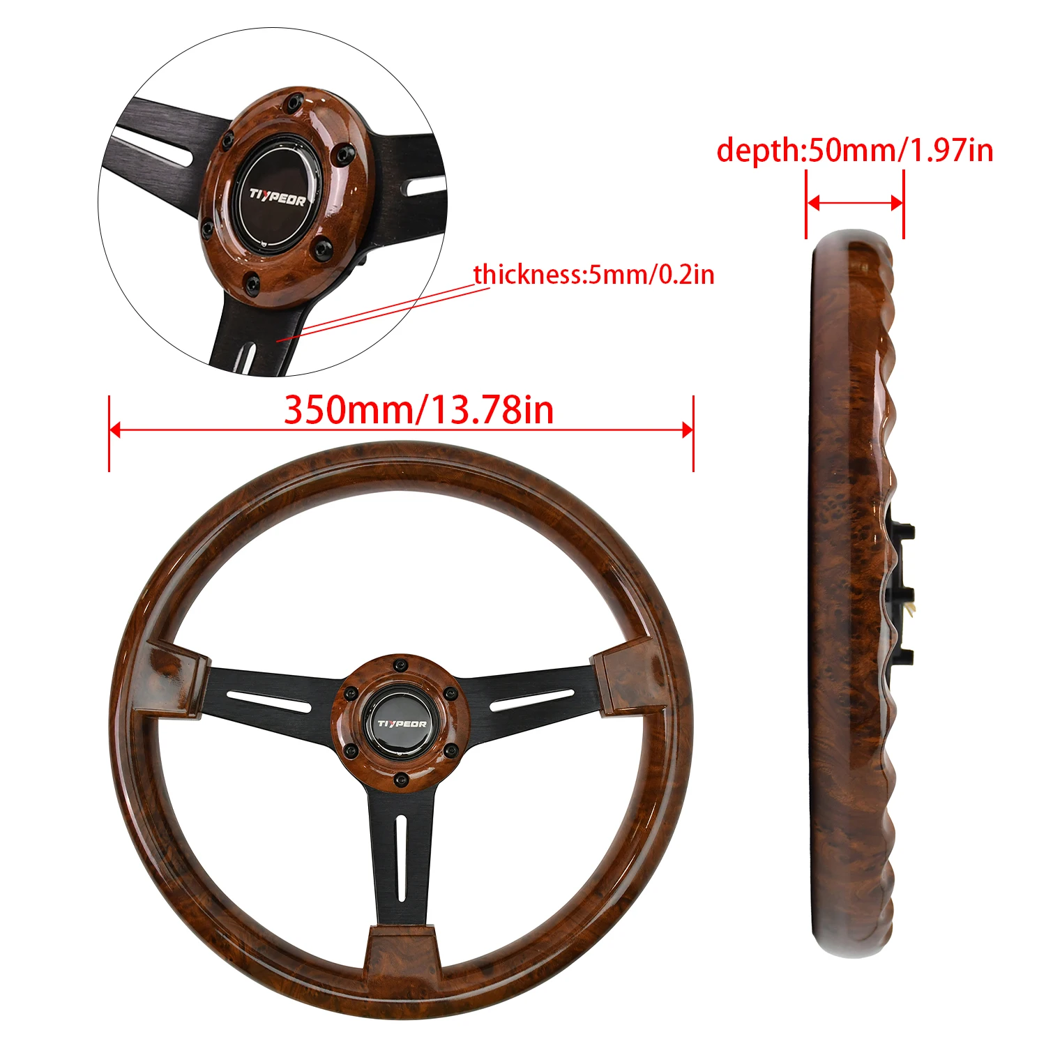 Universal Model Retro ABS Imitation Wood Steering Wheel Flat Bracket 14inch Peach Wood Steering Wheel for Retro  Classic Cars