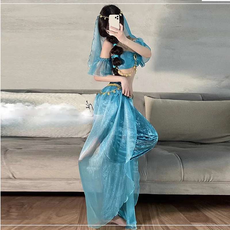 Festival costumi da principessa araba danza indiana ricama Bollywood Jasmine Costume Party Cosplay Jasmine Princess Fancy Outfit