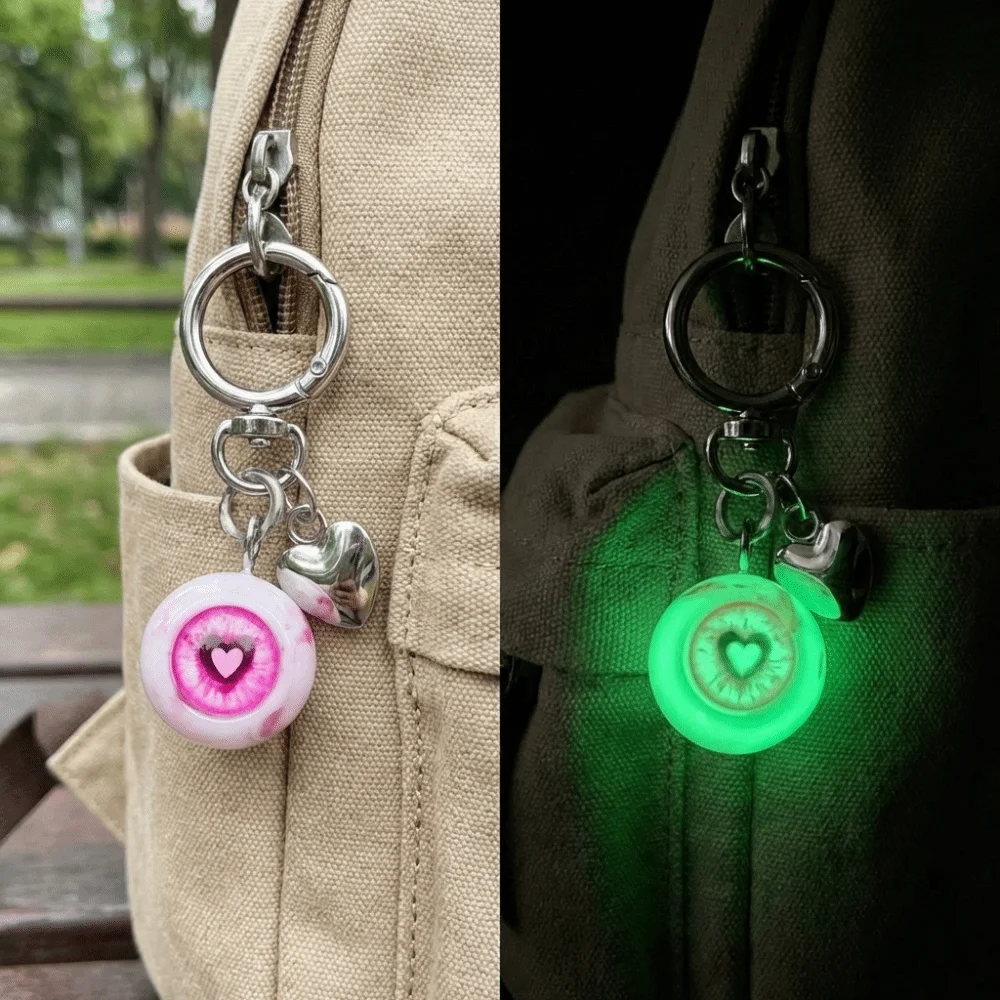 Creative Funny Demon Eyeball Keychain Luminous Gothic Style Bag Pendant Resin Halloween Theme Car Key Holder Halloween Party