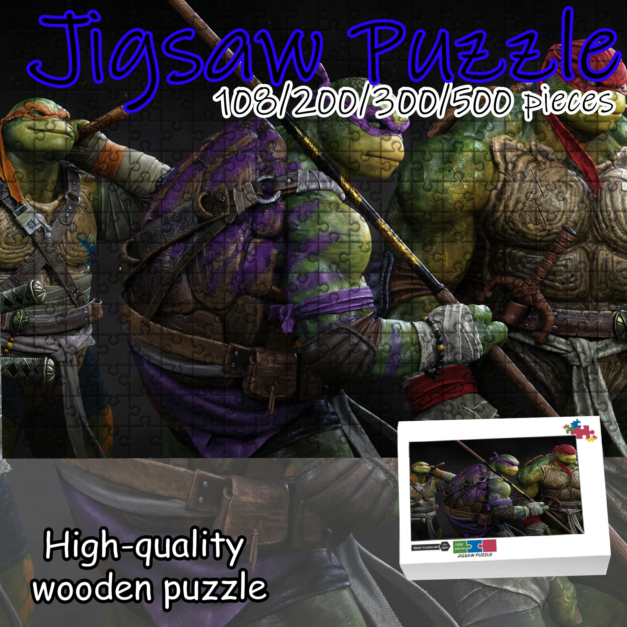 Rompecabezas de Madera de las Tortugas Ninja, 108/200/300/500/1000 Piezas, Juego Familiar, Juguete para Aliviar el Estrés, Regalo Educativo para Fans