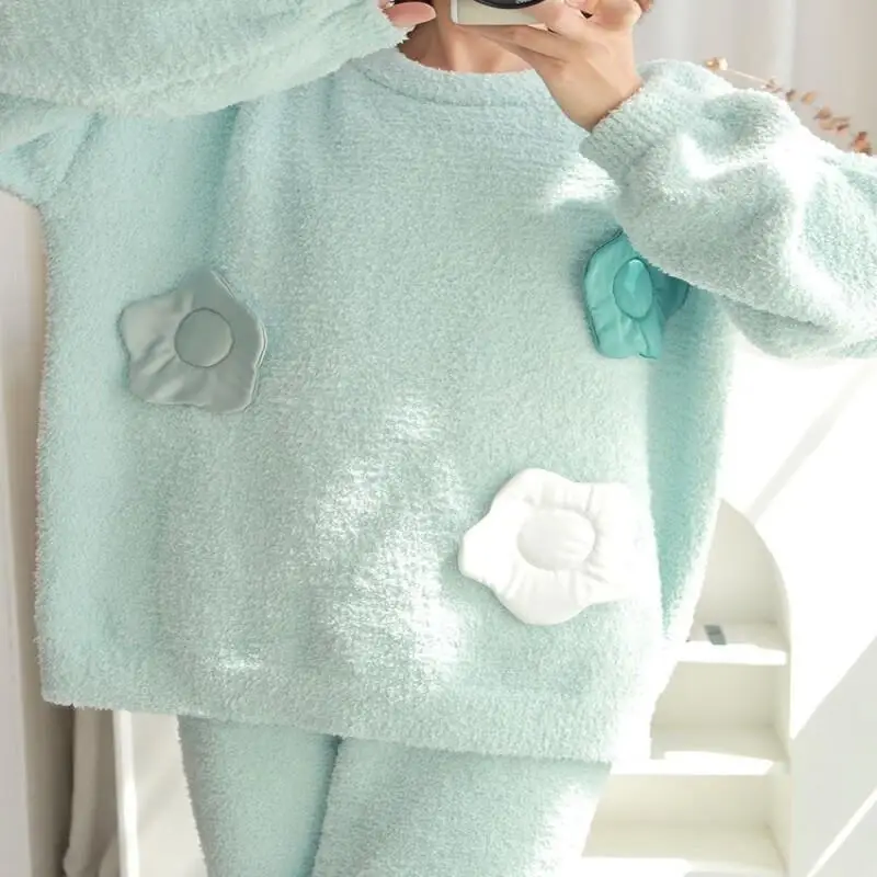 Pjs Set Flowers Thicken Women's Pajama Set Women's Warm Winter Pajamas Fashionable Home Clothes Pajamas Cute and Soft Pajama Set