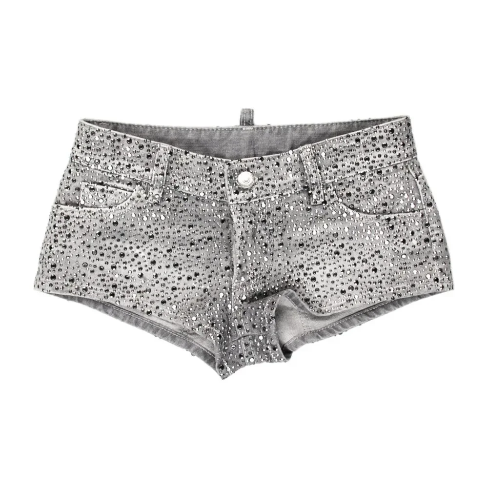 Y2K vielseitige neue doppelseitig blinkende Shorts für Damen, Harajuku hellgraue Denim-Shorts, Streetwear, sexy, schmal geschnittene, tief sitzende Shorts. – Detail 2