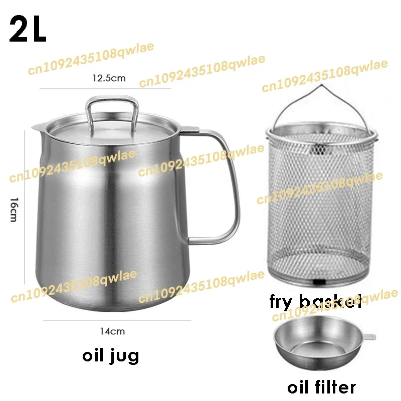 Freidora multifunción de 2L con filtro de aceite, olla para calentar aceite, cesta de acero inoxidable, jarra de aceite y contenedor de alimentos