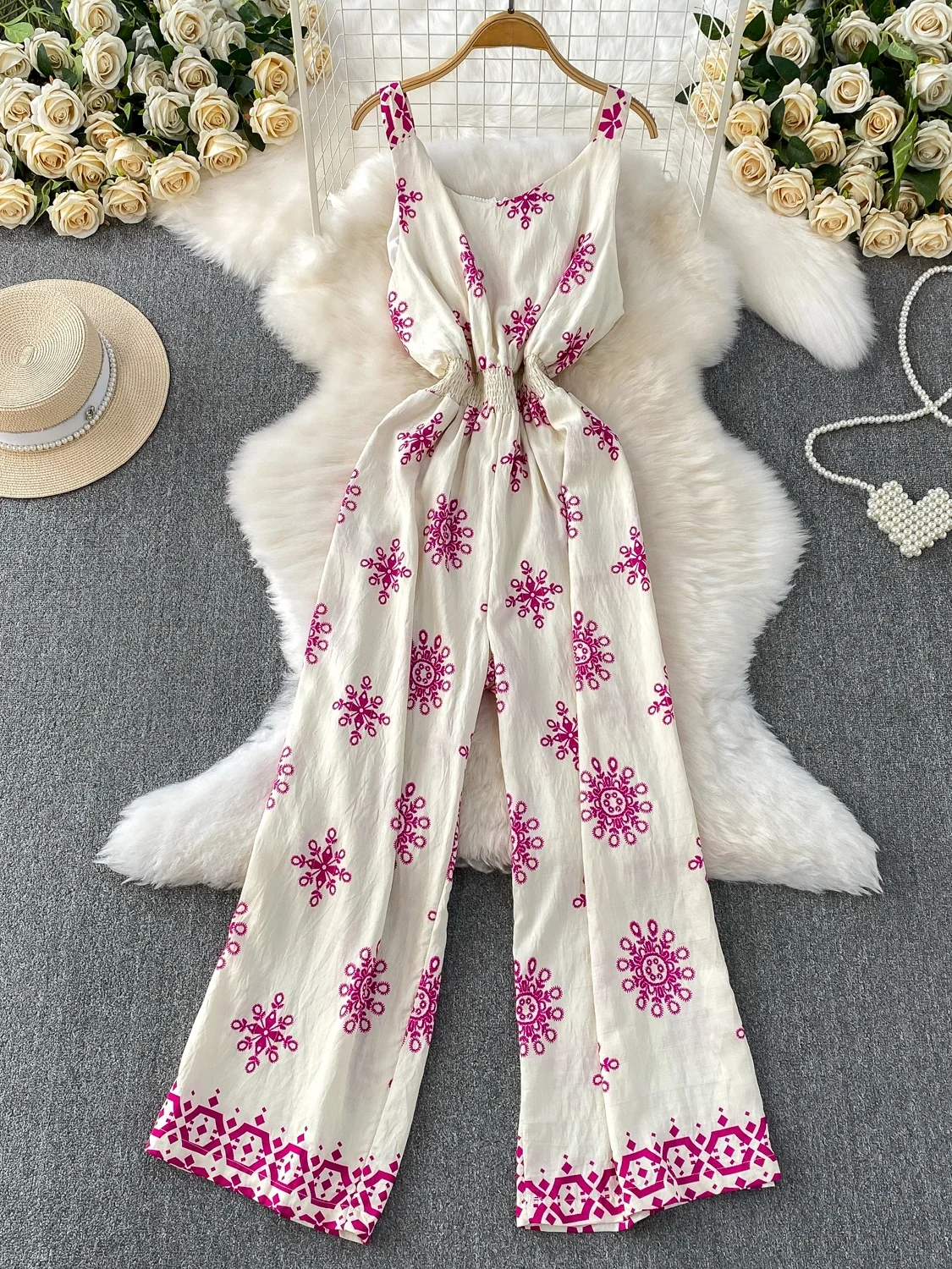 

Женские летние широкие брюки с регулируемым ремешком и эластичной резинкой на талии, широкие брюки с принтом, длинные брюки с высокой талией, удобный крой