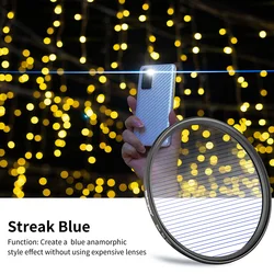 Circular Lens Flare Filter Rotating Anamorphic-Style Blue Rainbow Gold Streak Effect Filter for Photography and Videography