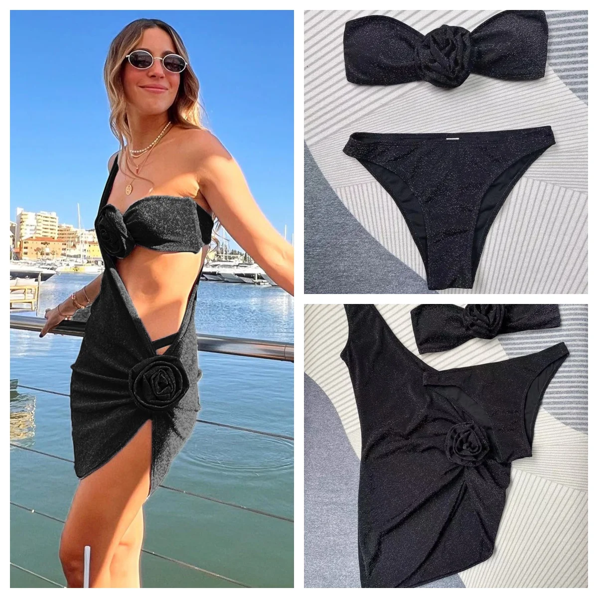 Sexy 3pieces Micro Bikini 2024 Women Swimsuit Female Swimwear Thong Bikinis Set Brazilian Beach Wear Bathing Suit Biquini