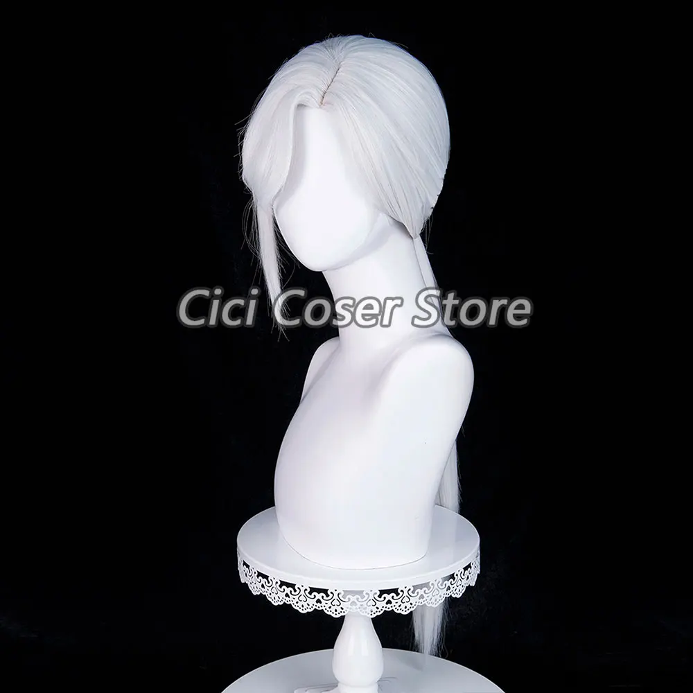 Horror Game Silent Hill F Fox Mask Cosplay Wig Synthetic White Hair Long Ponytail For Men Woman Halloween Party Role Paly Props