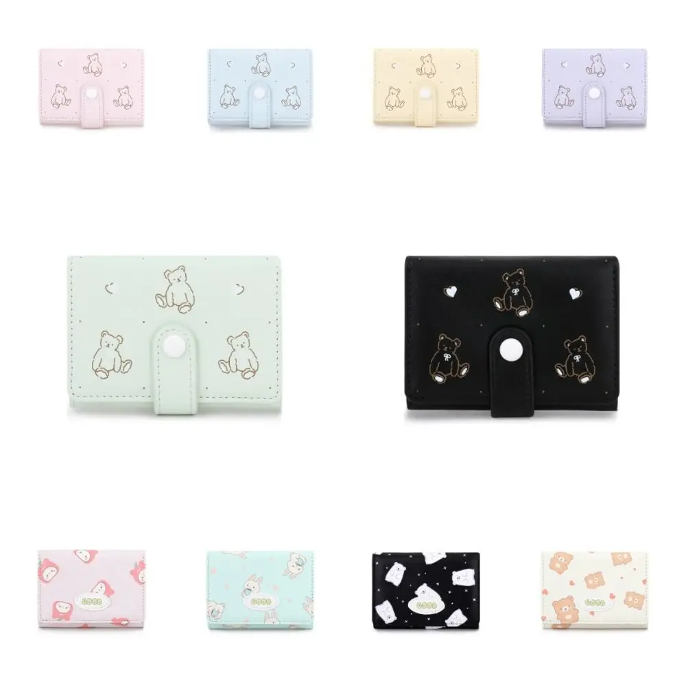 Cartera triple de oso creativo para mujer, billetera corta de dibujos animados de estilo coreano, tarjetero de cuero PU, monedero de viaje