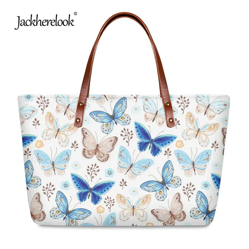 

Jackherelook Color Butterflies Print Tote Bag for Women Casual Shoulder Bags for Female Large Capacity School Handbag for Girls