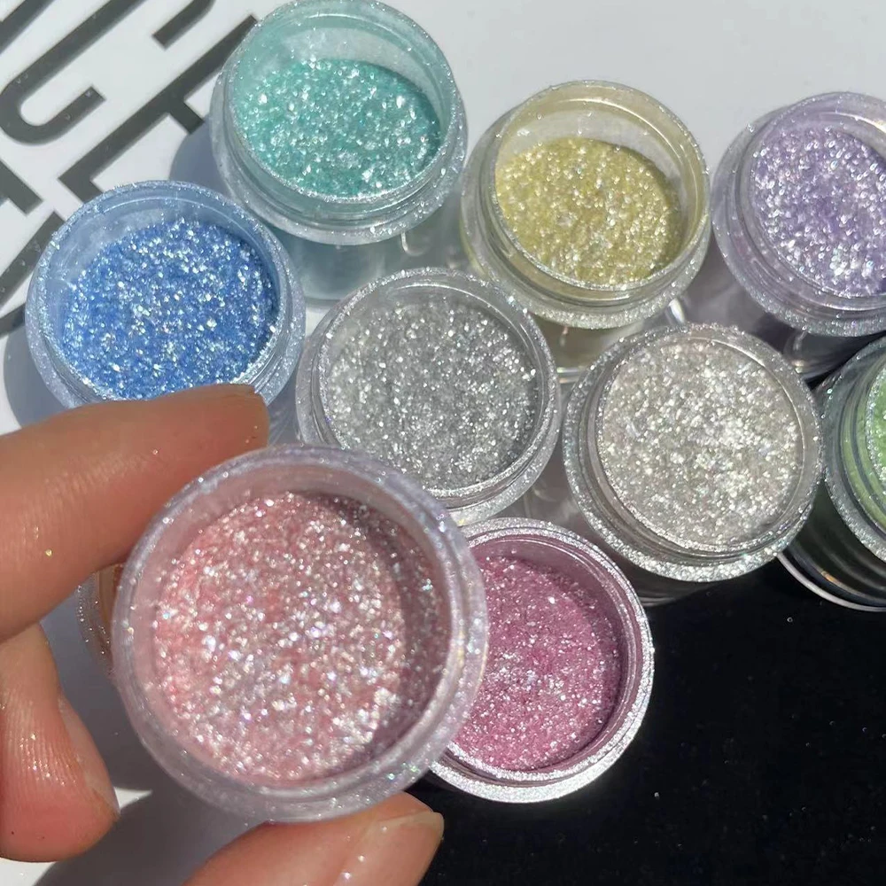 10 kolorów świecący brokat do paznokci tęczowy kryształowy diamentowy pigment pył holograficzny DIY Manicure chromowane paznokcie artystyczne dekoracje