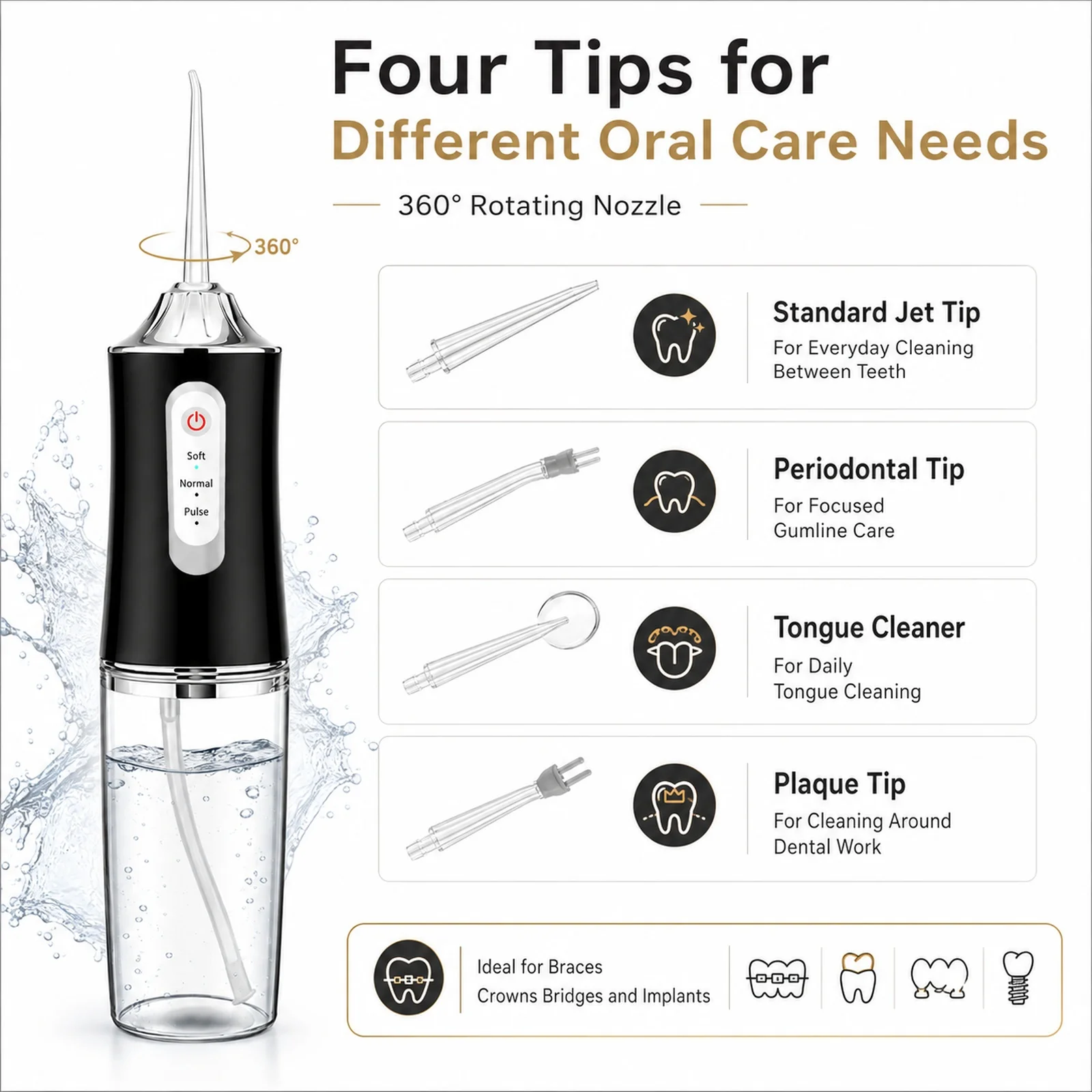 Pro Dental Oral Irrigator Flosser Removal Cleaning Wireless Brush Ipx7 Store Water Floss Irigator Waterpick For Tooth Mouth
