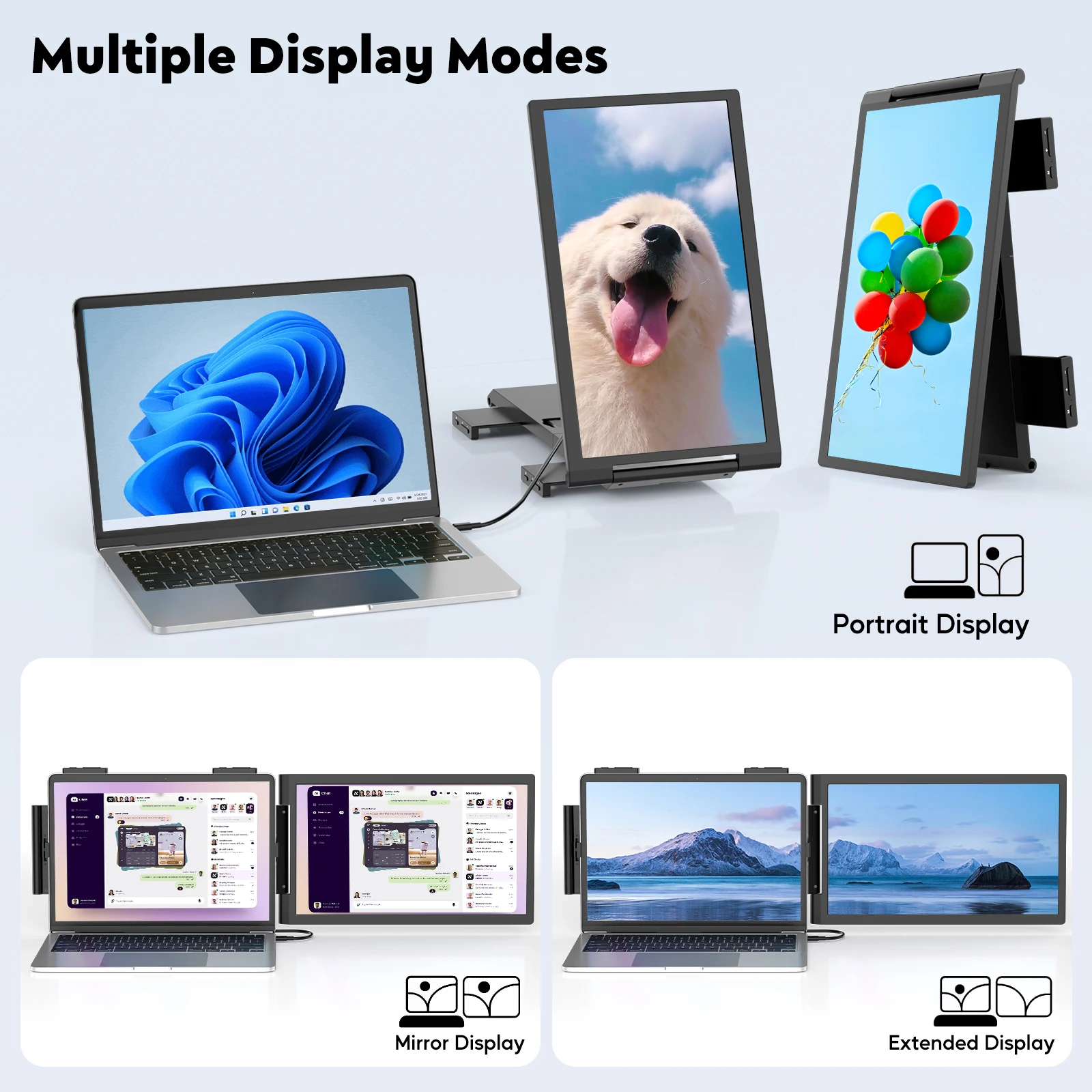 موسع شاشة الكمبيوتر المحمول Amoudo، موسع شاشة الكمبيوتر المحمول 14 بوصة FHD 1080P IPS، شاشة محمولة لأجهزة الكمبيوتر المحمولة 14 بوصة - 16 بوصة مع USB-C/HDMI