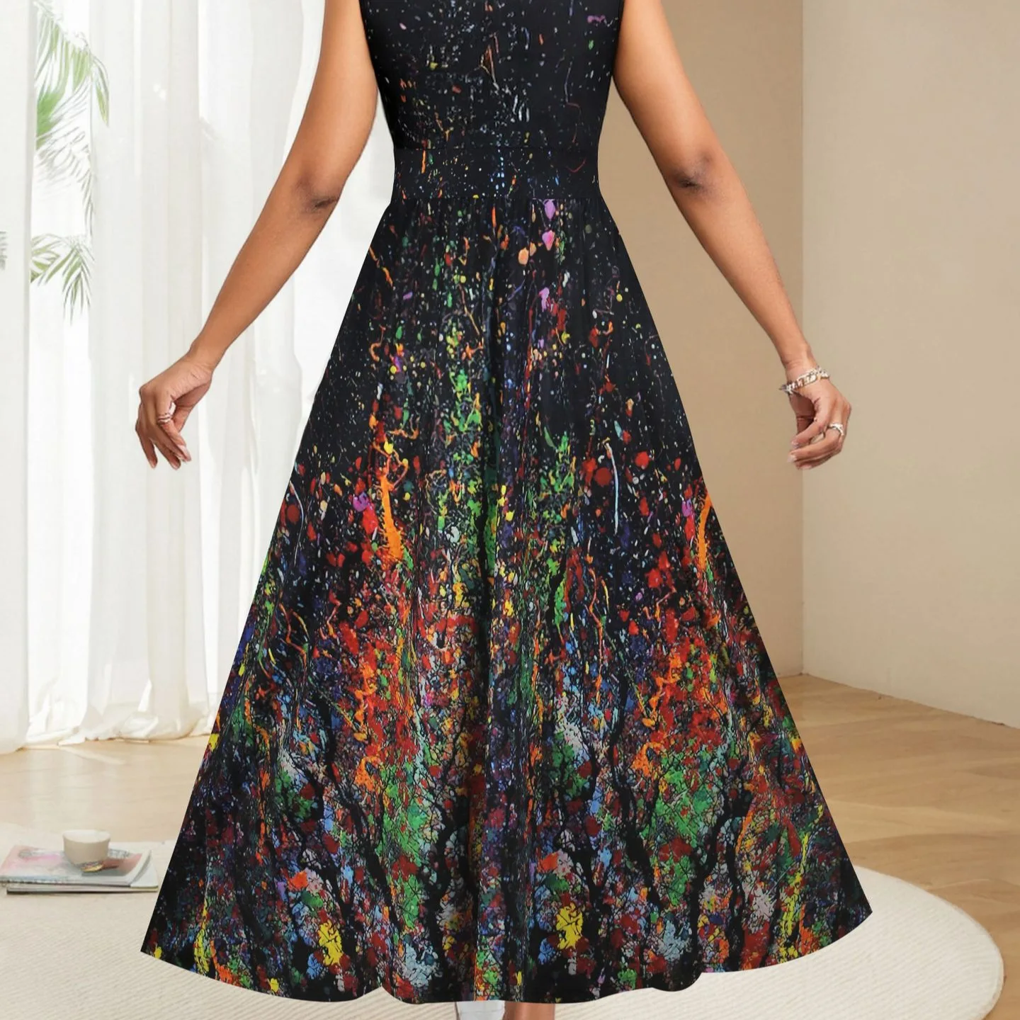 Vestido largo elegante sin mangas con cuello en V para mujer de talla grande, vestido informal de moda adecuado para sabores europeos y americanos