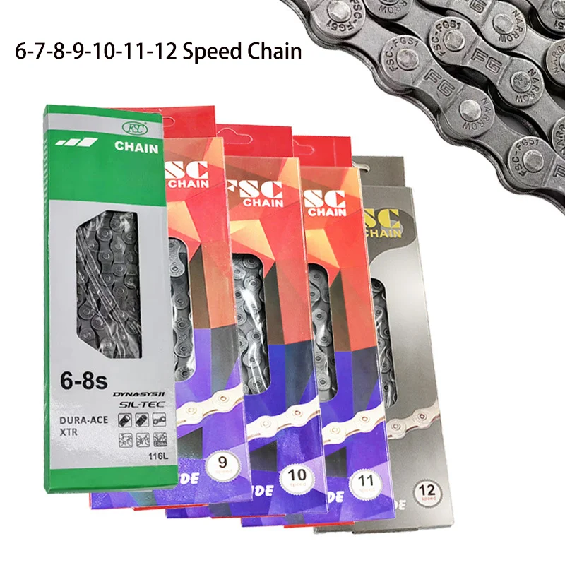 FSC Bicycle Chain 6 7 8 9 10 11 12 Speed Anthracite Chain Mountain Bike Road Bike Shifter Chain 116 Links