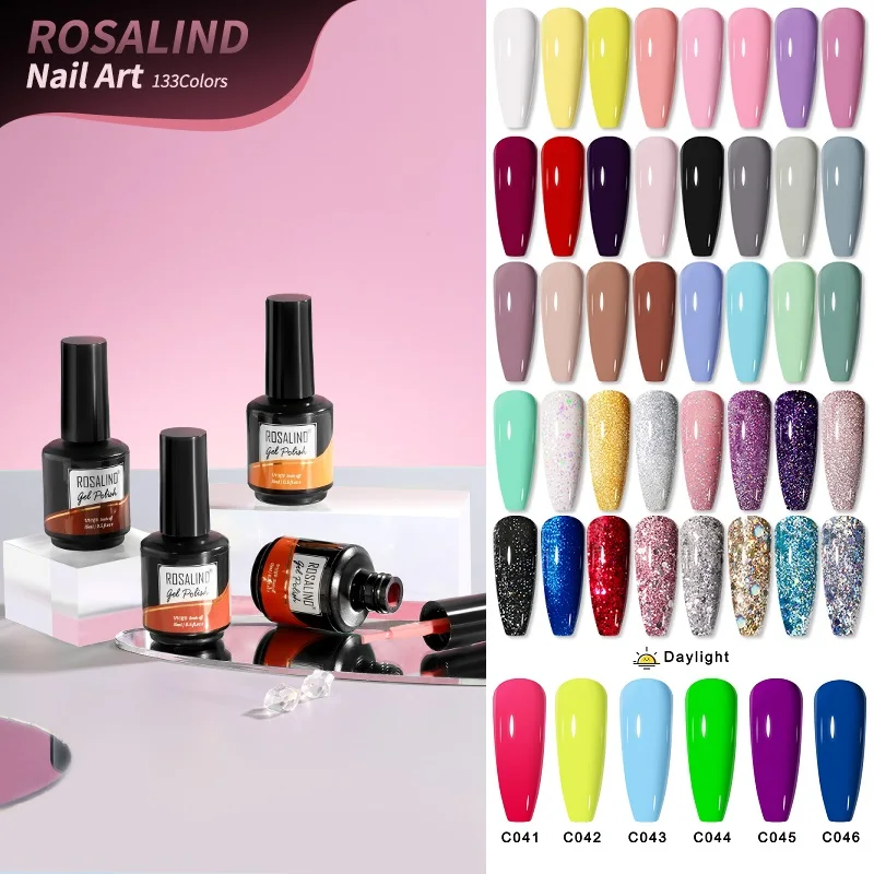 

ROSALIND 15ml Nail Gel Polish Pure Neon Color UV SemiPermanent Need Base Top Coat Soak Off Gel Polish Bright For Nail Art Design