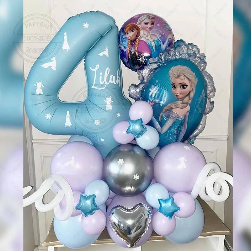 

33pcs Blue Purple Latex Balloon Set Frozen Decoration Disney Princess Theme Foil Globos Girl Birthday Party Favors