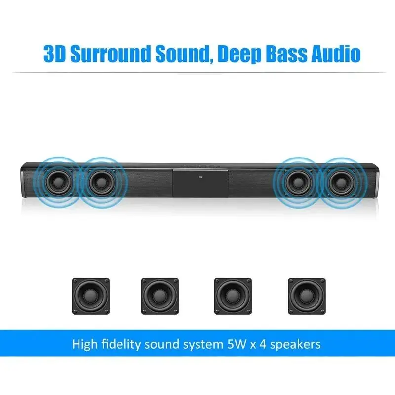 Soundbar HIFI Wireless Bluetooth Speaker Home Theater TV Computer Echo Wall Stereo Surround FM Radio Remote Control Subwoofer