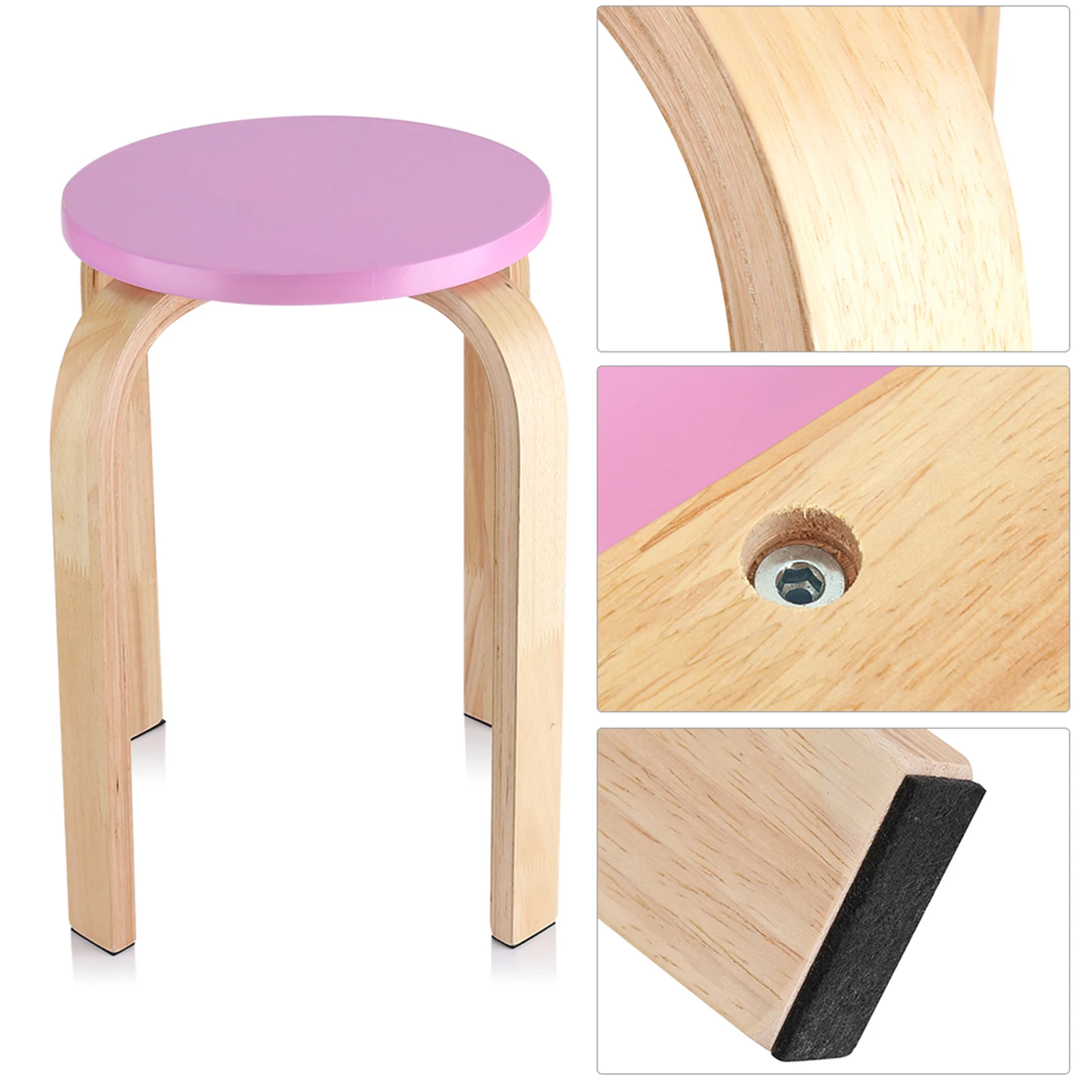 1Pc Anti-Slip Bent Wood Stacking Stool With Soft Anti-slip Mat Candy Color Home Furniture Kids Room Decoration