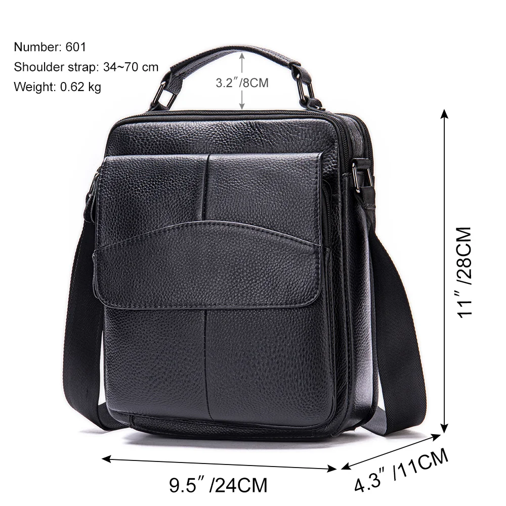 Imagem -03 - Bolsa de Ombro de Couro Genuíno Masculina Capa Preta Marido Bolsas Mensageiro Casuais para Ipad Bolsas Masculinas 601