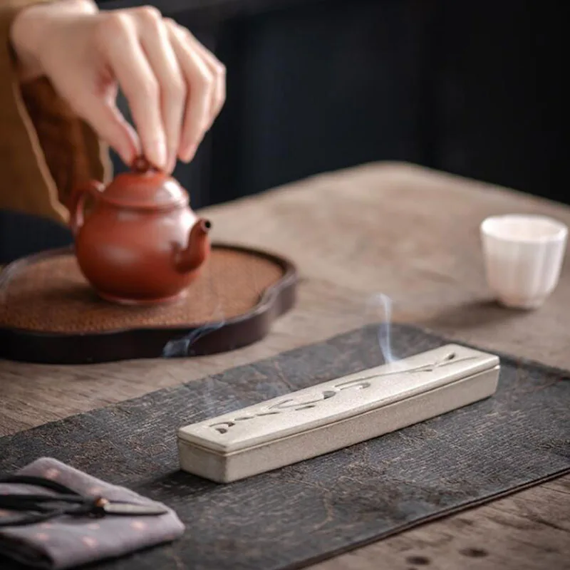 Ceramic Sandalwood Incense Box Rectangle Hollow Incense Base Fragrance Censer Chan Tea House Home Decor