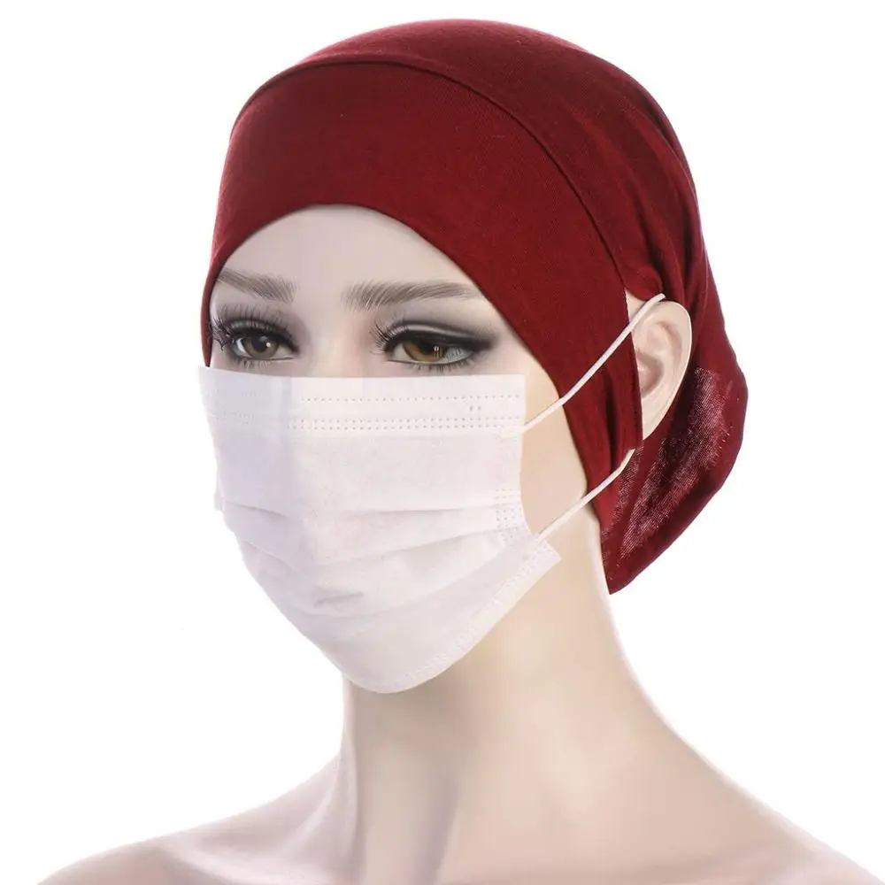 Solid Color Women's Islamic Under Scarf Ready Women's Hijab Undercap with Ear Hole Hijab Caps Bandanas Cap Under Caps for Hijabs