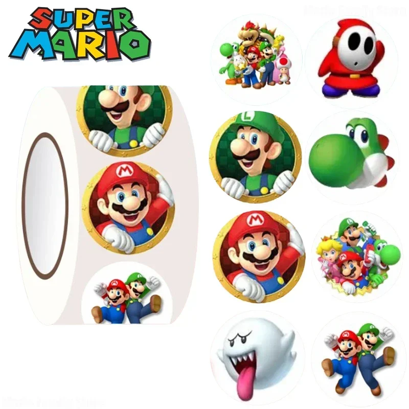 Pegatina de dibujos animados de Super Mario Bros para niños, Anime, Luigi, Yoshi, etiqueta de papelería, calcomanías decorativas, pegatina de recompensa para niños, 500, piezas