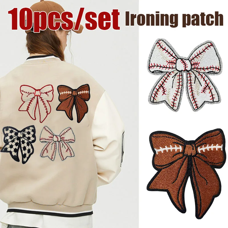 10pcs/set Rugby Competition Bow Iron on Patches Embroidery Sport Football Sew on Patch for Clothing Jacket Backpack Decoration