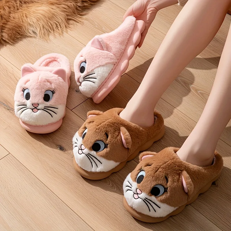 Comfortable Warm Breathable Cotton Slippers Cartoon Cat Design Home Shoes Unisex Anti Odor Footwear for Men And Women view 3