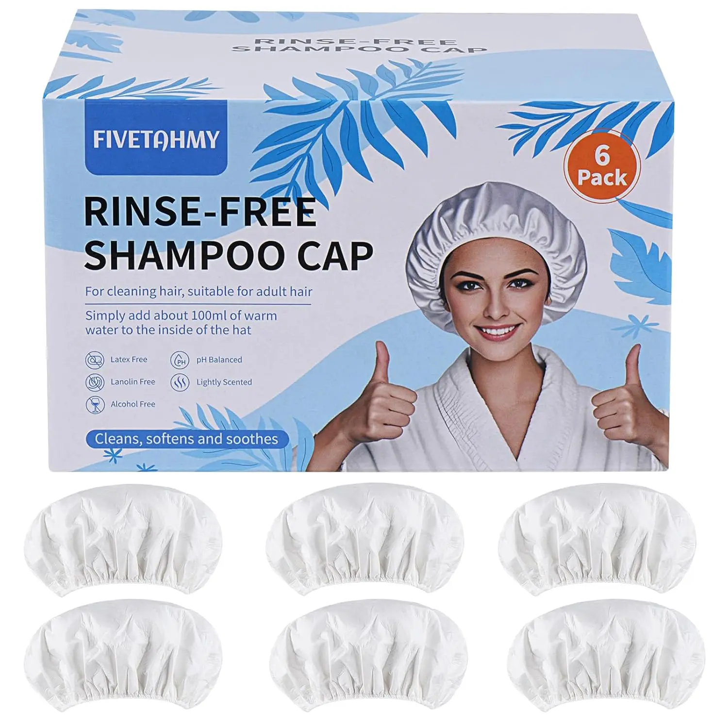 

6 Pack No Rinse Shampoo Caps for Bedridden Patients, Elderly and Post Surgery, Portable Design for Hospital Camping Home Use