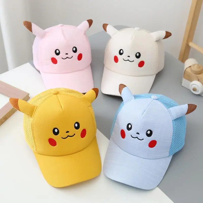 Pokemon Anime Cartoon Series Peaked Cap Kids Hat Baby Cartoon Pikachu Cap Boys' Summer Thin Sun Visor Girls' Mesh Baseball Cap