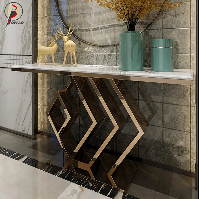 Light Luxury Corridor Aisle Entrance Cabinet Marble Stainless Steel Creative Entrance Table Postmodern Entrance Closure Table