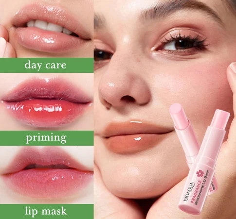 BIOAOUA Sakura Moisturizing Lip Balm Lasting Moisturizing Lipstick Temperature Change Color Lip Care 1/2Pcs