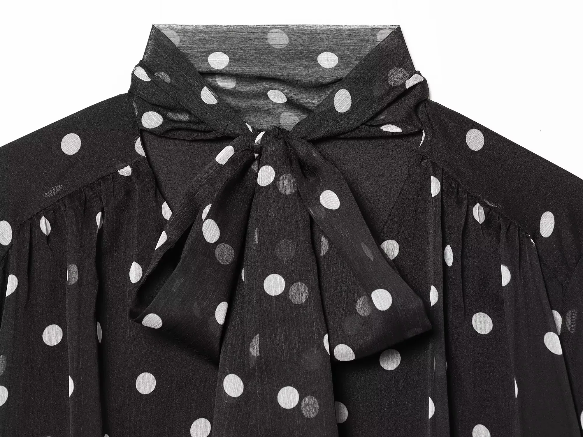 Elegante Damenbluse mit Polka-Dot-Muster, Schleifenkragen, Langarm-Shirt, Modische Damen-Oberteile im High-Street-Stil, Schicke Dünne Blusen – Detail 8