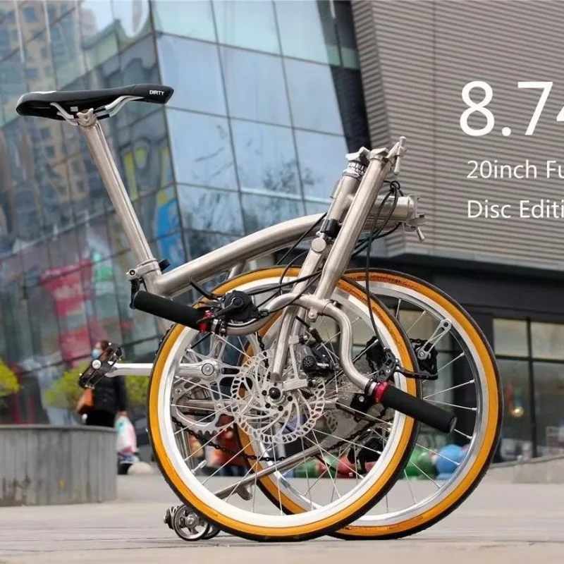 20-Inch Titanium Folding Bicycle 11-Speed Trifold Bike Steel Fork Disc Brake System Foldable Alloy Rim Aluminum Fork