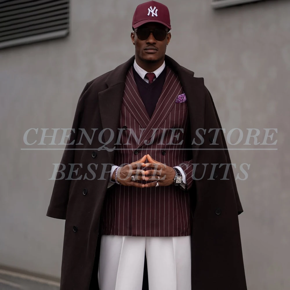 High Quality Men's Suits 3 Piece Elegant Jacket Pants With Trench Coat Customzied Business Casual Chic Full Sets Office Clothing