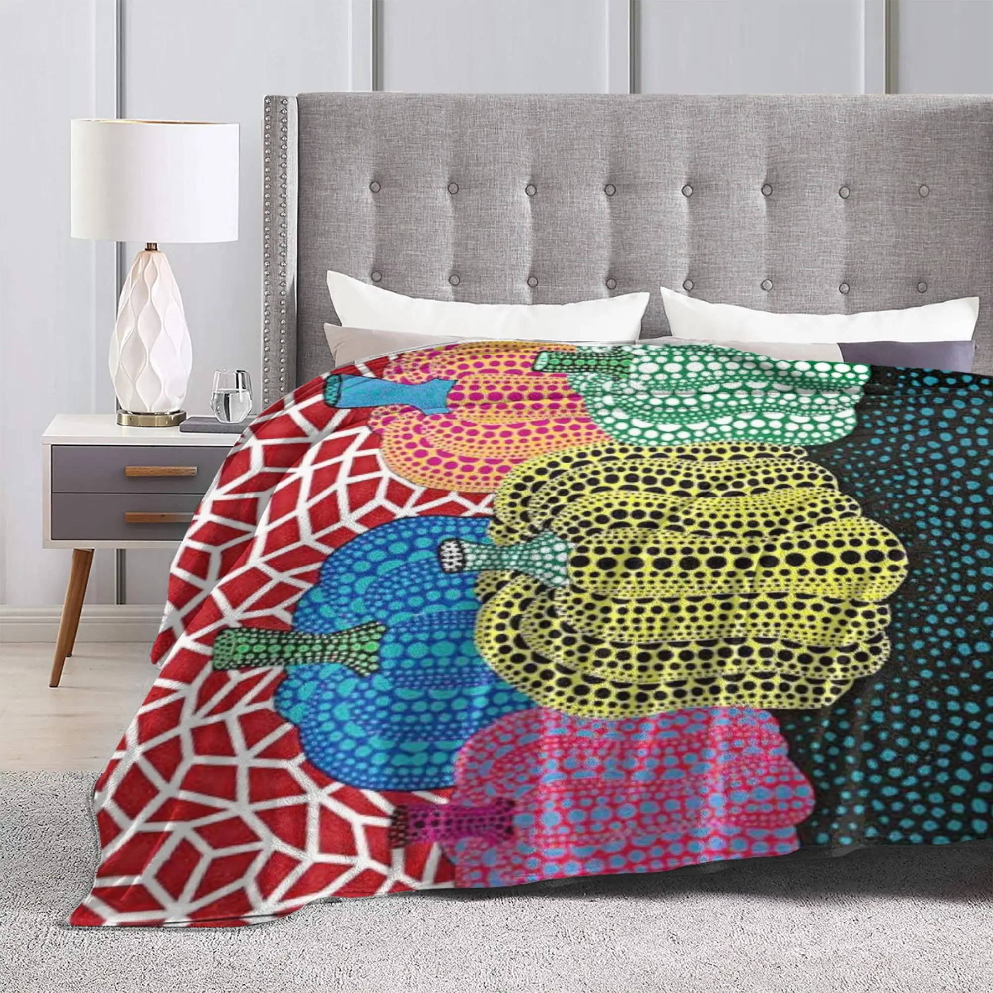 Pumpkin Yayoi Kusama Knitted Blankets Flannel Art Abstract Polka RIP Lightweight Throw Blanket for Outdoor Travel Bed Rug